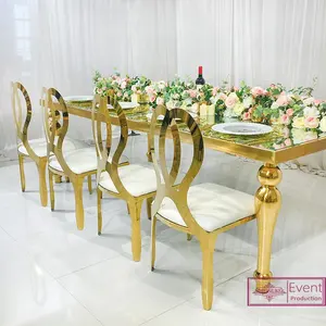 Moderne Stapelbaar Dineren Meubilair Rose Gouden Barokke Rvs Wedding Banket Stoel