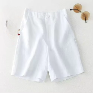 Vente en gros de shorts en coton de chanvre pour femmes nouvel été taille haute décontracté pantalon à jambes larges shorts décontractés pour femmes - Product Image 2