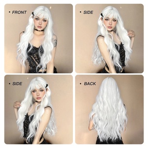 White Platinum Long Curly Synthetic <strong>Wigs</strong> with Bangs for Women Afro Daily Cosplay <strong>Lolita</strong> Wavy <strong>Wig</strong> Natural Hair Use - Product Image 4