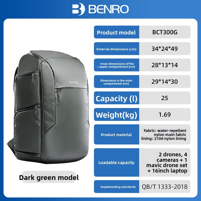 BENRO City300 Double-Shoulder Photography Bag DSLR Camera Computer Storage for Fujifilm for Outdoor Commuting Travel Drone