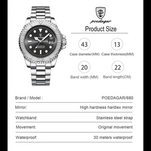 POEDAGAR Top Luxury Man Watch Waterproof Luminous Date Men Watch Stainless Steel Male <b>Clock</b> Sport Fashion Men's Quartz Watches - Product Image 6