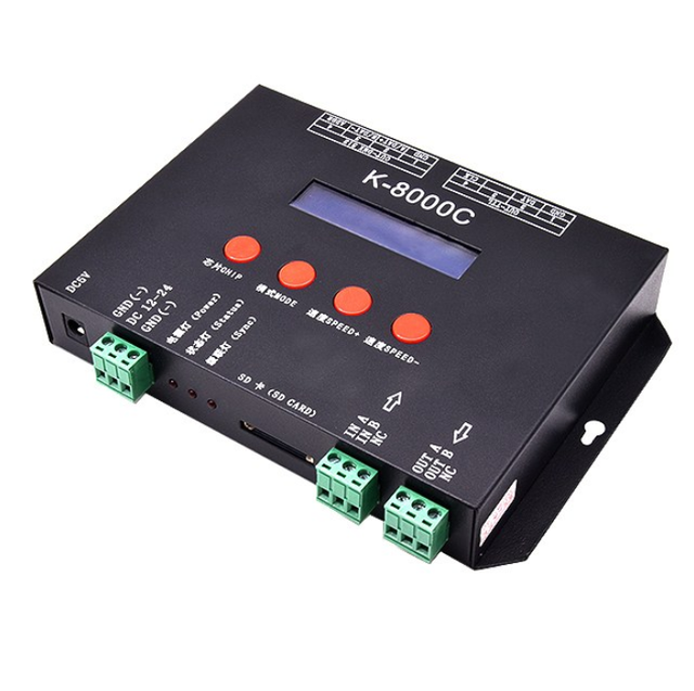K8000C LED Pixel Controller 8 Ports SD Card Offline Programmable SPI DMX512 Compatible WS2811 WS2812 SK6812 for Pixel LED Strip