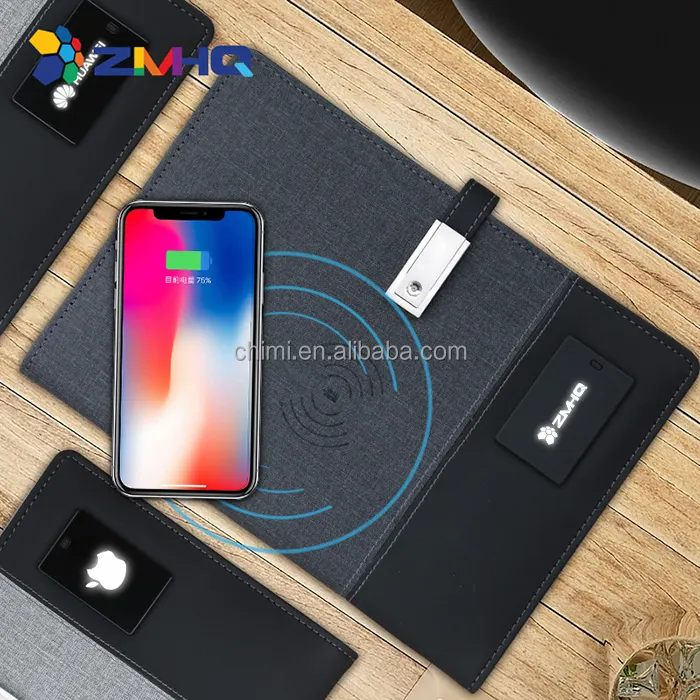 Business Wireless Charging Power Bank Notebook sieben Farben LED Light Power Bank Notebook Ladegerät Organizer Power Bank Notebook