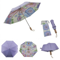 Parapluie pliant rose et violet avec logo personnalisé, poignée à bordure dorée, sangle de poignet, étui à pression, élégant, pour femme, cadeau de voyage, vente au détail, qualité supérieure
