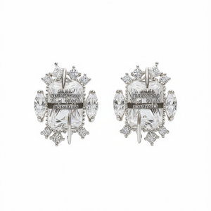 Boucles d'oreilles clous de luxe en argent 925 avec strass en cristal et or blanc, bijoux de fête pour femme, sertissage griffe - Product Image 1