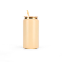 Canette de soda de 16oz en acier inoxydable à double paroi Mason can mug gobelet anti-fuite plaqué or avec couvercle