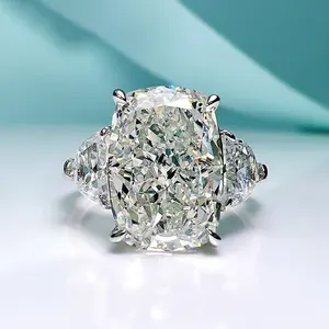 Cincin zirkon potongan bercahaya besar, perhiasan wanita cincin perak 925 pertunangan mewah untuk wanita