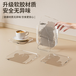 Transparent Heat Insulation Mat Square Cute Design Thickened Kitchen Placemat High Temperature Resistant Odorless PVC Wash Free - Product Image 5