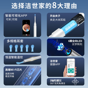 Set de Limpiador de Oídos Iluminado P6 Negro para Adultos y Niños, Endoscopio Inteligente Inalámbrico WIFI de Alta Definición para la Salud - Product Image 6