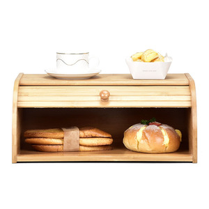 Chinese cheap wooden bread box roll top kitchen food storage with bamboo lids