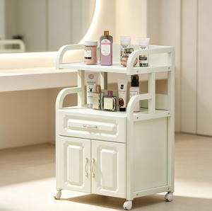 Chariot de Salon en Aluminium Blanc, Station de Beauté Mobile, Meuble de Coiffure Roulant avec Tiroir et Portes - Product Image 2