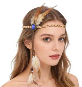 <span class=keywords><strong>Diadema</strong></span> Bohemia con <span class=keywords><strong>Plumas</strong></span>, <span class=keywords><strong>Diadema</strong></span> Hippie para Mujer, Accesorios Hippies, Accesorios para el Cabello Indios para Disfraces - Product Image 1
