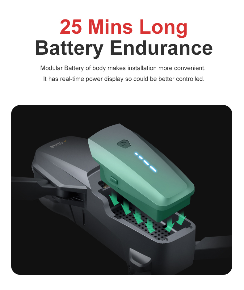 JJRC X19 Drone, Endurance Modular Battery of body makes installation more convenient . it has real-time
