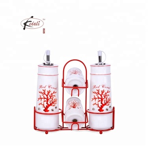 Thiết kế hiện đại dầu gốm giấm chai Muối Jar hạt tiêu cruet gia vị Set với kim loại giá đồ dùng nhà bếp - Product Image 2