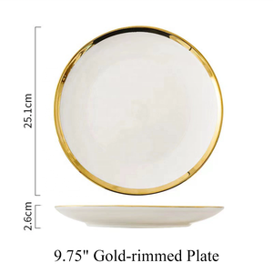 Ensemble de <span class=keywords><strong>vaisselle</strong></span> en céramique blanche nordique de luxe avec larges bordures dorées, assiettes à steak en <span class=keywords><strong>porcelaine</strong></span> et <span class=keywords><strong>vaisselle</strong></span> pour Noël et les mariages - Product Image 5