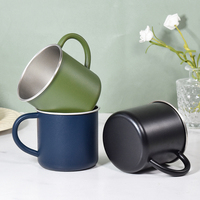 Mug de voyage avec couvercle 400 ml, gobelet à bière avec poignée 14 oz, tasse en acier inoxydable pour la maison, le bureau, le camping, revêtement en poudre