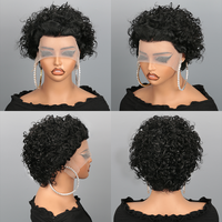 Perruque Lace Front 13x4 Courte Bouclée Rose pour Femmes Noires, Cheveux Humains Brésiliens Remy, Densité 150% avec Frange