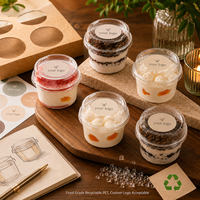 Gobelet à dessert rond en PET transparent jetable avec couvercle, récipient pour mousse, pudding, yaourt, tiramisu, bol de rangement pour gâteau à emporter en plastique