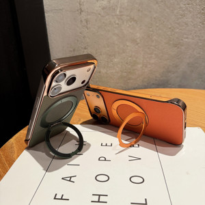 <span class=keywords><strong>Funda</strong></span> de Lujo con Marco Electrochapado y Cubierta de Tela Tejida, Soporte de Anillo Giratorio 360°, Carga Inalámbrica Magnética para <span class=keywords><strong>iPhone</strong></span> 17 Pro Max 16 - Product Image 1