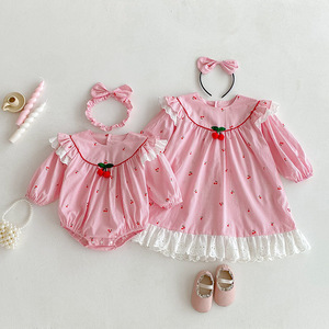 2025 otoño <span class=keywords><strong>Super</strong></span> lindo bebé mamelucos manga larga ropa infantil encaje niñas nuevo dulce princesa vestido hermana trajes - Product Image 5