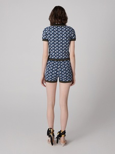 2026 SS Polo de punto para mujer Suéter de manga corta Jacquard geométrico personalizado con pantalones cortos a juego Conjunto conjunto - Product Image 2