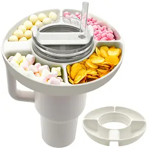 可重复使用的4格硅胶零食碗，用于斯坦利杯40盎司零食储存环糖果托盘螺母支架容器盒