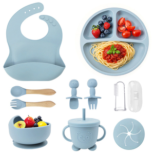 Juego de alimentación de silicona irrompible para niños, 11 piezas, vajilla sin BPA con cuchara para aliviar la dentición y plato azul - Product Image 5