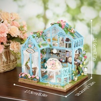 Kit de maison de poupée miniature IIECREATE, modèle de jouet, puzzle en bois 3D, éclairage LED, salon de thé fleuri pour adultes, livraison directe