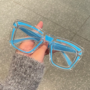 Personalità cornice quadrata trasparente con linea di <span class=keywords><strong>disegno</strong></span> colorato anti-blu occhiali da vista di grandi dimensioni montature da donna - Product Image 3