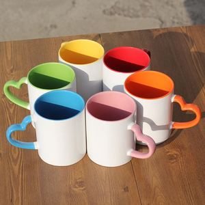 Mug publicitaire personnalisé 11 oz avec poignée cœur bicolore, revêtement céramique pour sublimation, idéal pour le bureau et les mariages - Product Image 5