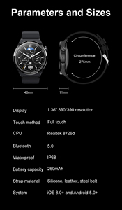 2024 최신 도착 HK46 스마트 시계 1.36 인치 ip68 방수 bt 전화 혈액 산소 심박수 테스트 NFC 지불 Smartwatch - Product Image 6