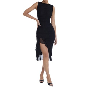 Vestido informal de mujer de alta calidad, cuello redondo, sin mangas, sin cintura, sin espalda, malla Irregular, empalme, vestido de mujer - Product Image 6