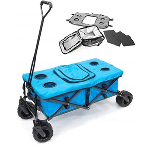 Chariot pliable tout-terrain pour extérieur avec grandes roues, porte-gobelets amovibles et sac isotherme pour plage et camping - Product Image 3