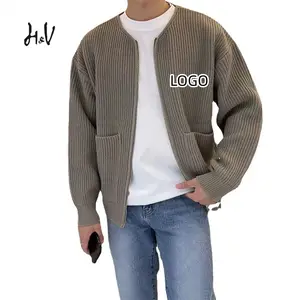 LH personalizado hombres abrigo de manga larga Color sólido cremallera grueso mantener caliente cárdigan suelto cremallera otoño suéter chaqueta cárdigan suéter