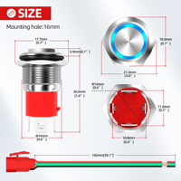 Bouton poussoir à verrouillage 16mm 20A Anneau LED à tête haute en métal Interrupteur marche/arrêt étanche 12V pour voiture bateau Contrôle industriel