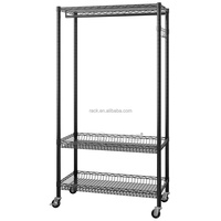 Étagère noire multifonctionnelle pour vêtements roulants Étagère métallique réglable à 3 niveaux Étagère métallique mobile pour vêtements avec roues