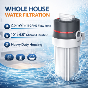 Système de filtration d'eau pour toute <span class=keywords><strong>la</strong></span> <span class=keywords><strong>maison</strong></span> Menred, débit élevé 2,5 m³/h, boîtier de filtre <span class=keywords><strong>à</strong></span> eau avec filtre <span class=keywords><strong>à</strong></span> sédiments 10'' x 4,5'', vanne de dérivation - Product Image 1