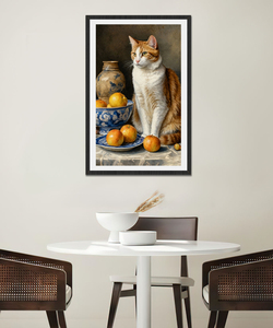 Quadro con Gatto e Frutta, Design Personalizzato, Decorazione Murale, Dipinto a Olio 100% Fatto a Mano, Incorniciato per Appendere - Product Image 4