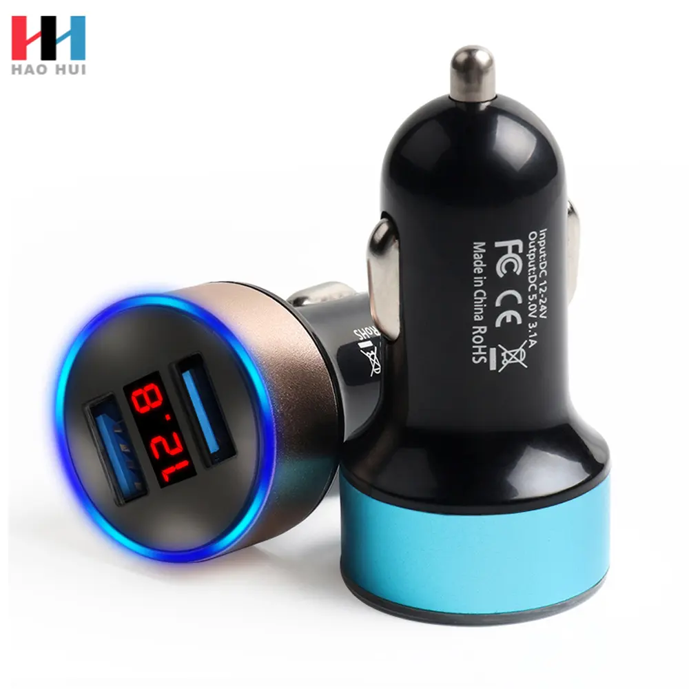 Car Charging Accessories Dual Usb Car Charger Adapter 2 Usb Port Led Display 3.1a Smart Car Charger For Iphone Mobile Phone