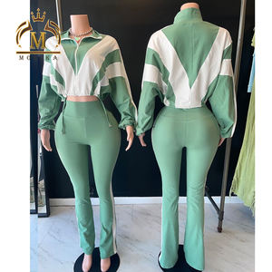 ชุดเซ็ต 2 ชิ้น เสื้อครอปแจ็คเก็ตและกางเกงออกกำลังกายสำหรับผู้หญิง ชุดลำลองสำหรับฤดูใบไม้ผลิและฤดูใบไม้ร่วง ชุดเซ็ต 2 ชิ้น กางเกงจ็อกเกอร์ลำลองสำหรับผู้หญิง ชุดลำลองสำหรับผู้หญิง - Product Image 2