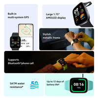 Versión Global Redmi Watch 3, Reloj Inteligente con Pantalla AMOLED de 1.75'', Navegación GPS, Monitor de Ritmo Cardíaco, 12 Días de Duración de la Batería, Resistente al Agua 5ATM