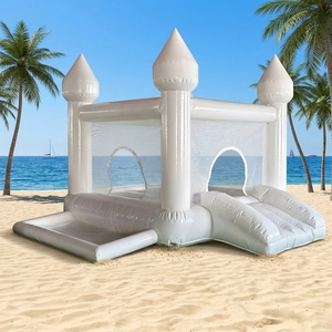 <span class=keywords><strong>Château</strong></span> gonflable en PVC blanc avec toboggan pour les fêtes en plein air, les mariages, les locations de châteaux gonflables - Product Image 1