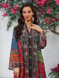 Abaya longue de luxe personnalisée pour <span class=keywords><strong>femme</strong></span> 2026, motif ethnique complexe, robe décontractée en polyester transparent pour l'Aïd, taille unique - Product Image 3
