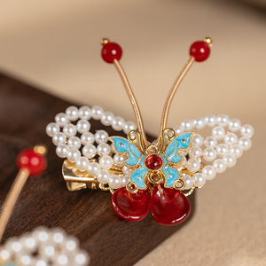 Pinza para el pelo con cuentas de mariposa, estilo antiguo, nuevo accesorio para el pelo de estilo chino, estilo tradicional chino, Hanfu, borde hecho a mano - Product Image 3
