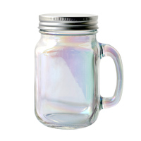 Bocal Mason nacré coloré avec poignée Tasse à eau en verre moderne avec couvercle Jus de paille pour boisson froide Sipper en verre de thé au lait