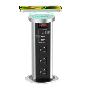 Wireless charging Automatic Pop Up Outlet for Counter top with USB C PD 20W /US power Hydraulic Kitchen Pop Up lifting Socket