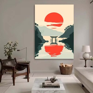 Montagne tramonto pittura paesaggistica pittoresca vista lago pittura murale moderna natura pittura a olio adatta per vivere - Product Image 1