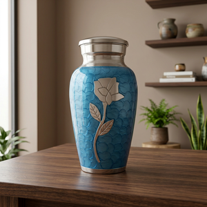 Blue Metal Cremation Urn Human <b>Ashes</b> Memorial Casket Portable Decorative <b>Keepsake</b> <b>for</b> Funeral Remembrance - Indian Home Crafts - Product Image 3
