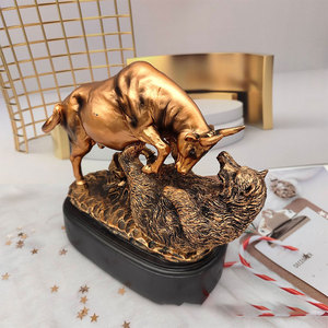 Scultura creativa di orso toro in bronzo per gli uomini regalo per gli appassionati del mercato azionario ufficio da scrivania decorazioni in resina portafortuna - Product Image 3