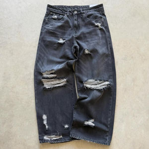 الشركة المصنعة الدنيم مخصص ثقب غسل شريط ممزق الساق واسعة الجينز الفضفاضة اليابانية Selvedge الدنيم السراويل للرجال - Product Image 2